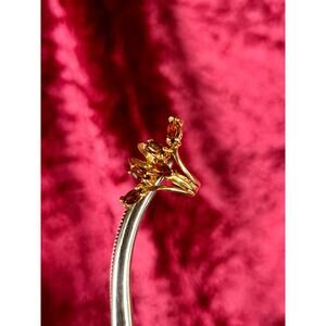 Vintage 18K HGE Cocktail Ring – Marquise Cut Amber Rhinestones - Size 5